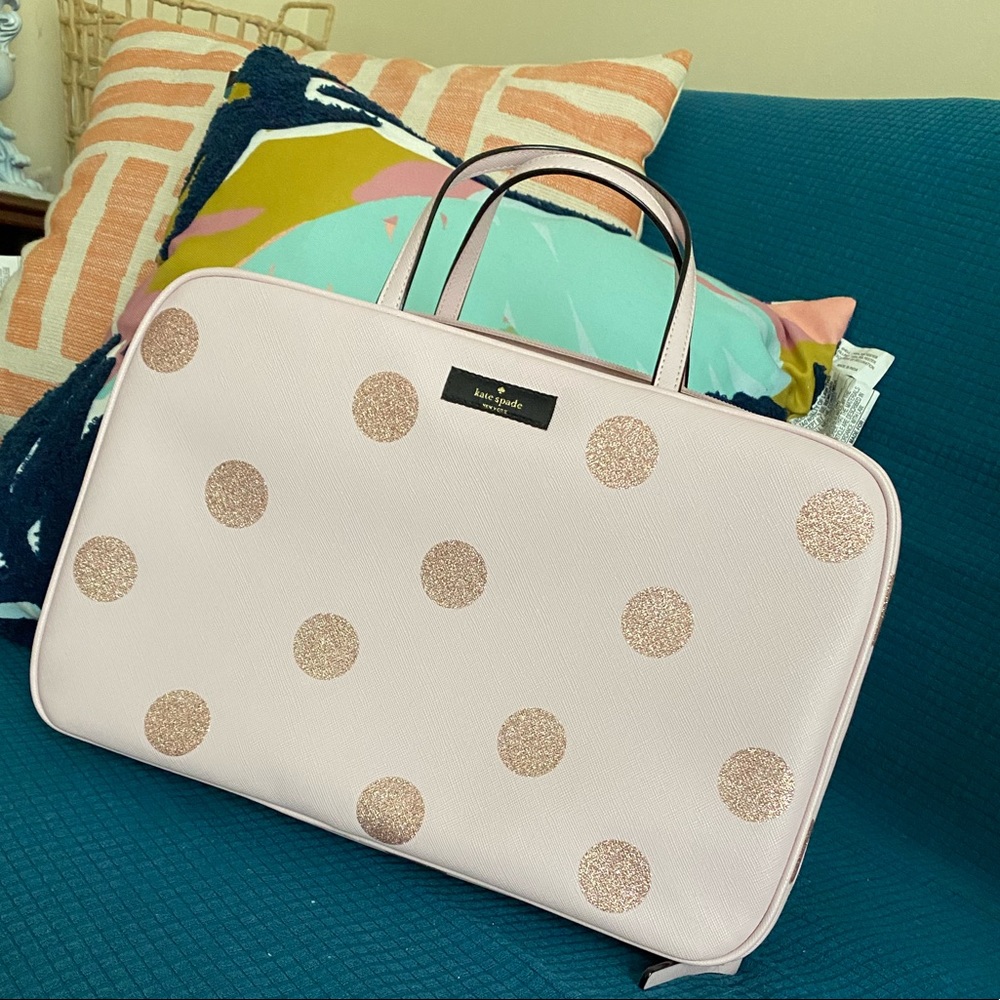 Kate Spade Makeup Bag Pink with Gold Polkadots